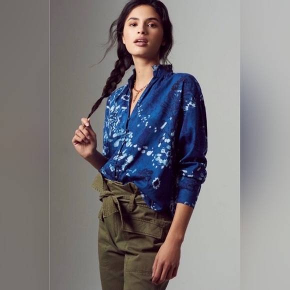 Anthropologie Tops - ANTHROPOLOGIE PILCRO THE TAVI RUFFLED BUTTON DOWN Size S Small